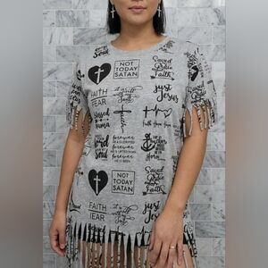On Fire religious  T-shirt  fringe size 1x